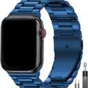 EPULY Metal Band Compatible with Apple Watch Bands for Men & Women 49mm 45mm 44mm 42mm 41mm 40mm 38mm, Business Stainless Steel Strap for iWatch Bands Ultra 2, SE, Ultra Series 10 9 8 7 6 5 4 3 2 1 (Blue)