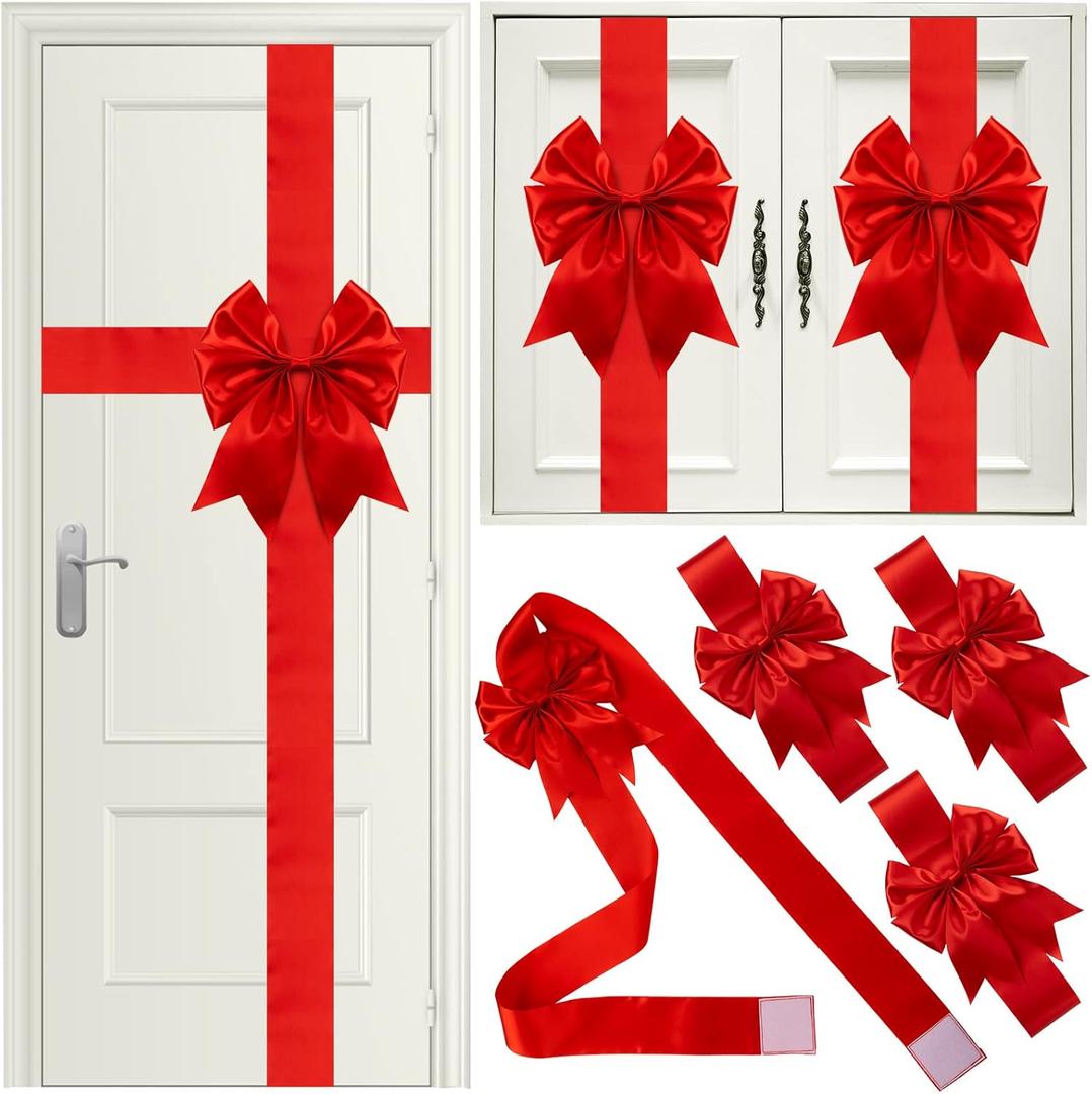 Ganeen 7 Pieces Christmas Cabinet Door Ribbon Bow Large Christmas Door Bow Christmas Cabinet Festive Ribbons Cabinet Bows Christmas Tree Bow Christmas Wreath Bow (Red)