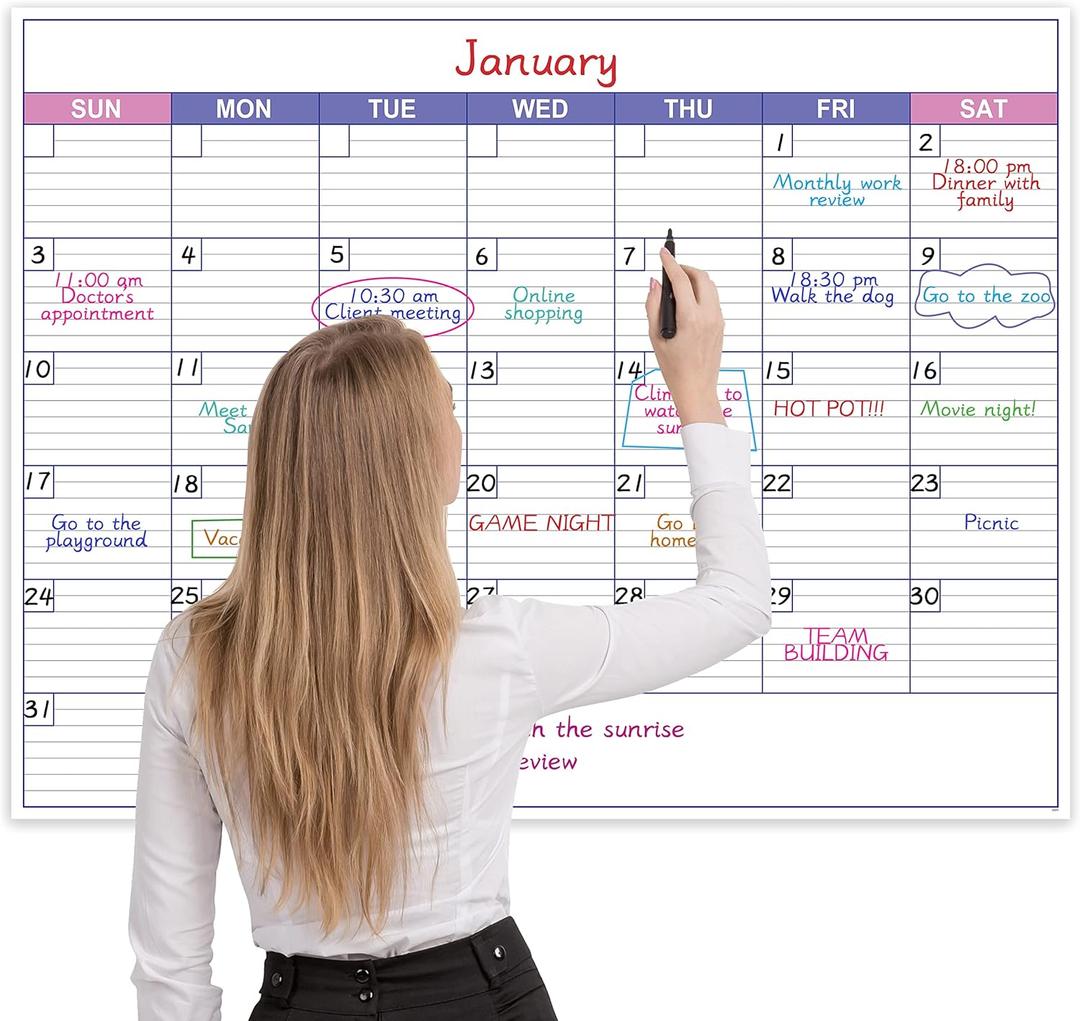 Large Dry Erase Calendar for Wall - Undated 1 Month Wall Calendar, 40" x 30", Erasable & Reusable Laminated Calendar with 8 Round Stickers, Great Layout Wall Calendar Dry Erase for Home, Office and School