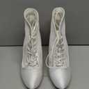 ELEGANTPARK Boots for Women Closed Toe Wedding Shoes for Bride Chunky Heel Lace Up Satin Lace Wedding Bridal Boots (7)