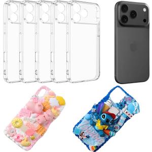 stino 5 Pack Phone Junk Case for iPhone 13 14 15 16, DIY Decorative Clear Crystal Transparent Cases for Custom Design (for iPhone 17 Pro Max)