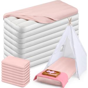 Windyun 8 Sets Kids Air Mattress Bulk with Fitted Sheet, Toddler Inflatable Bed 63 x 27 x 8 Inches Blow up Airbed Camping Sleeping Pad for Aged 3-10 Birthdays Slumber Sleepover Party (Pink), about 63 x 27 x 8 inches