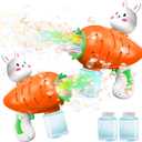 2 Pack Easter Lighted Bunny Bubbles Guns Toys for Kids Toddlers Boys Girls Easter Basket Stuffers, Light Up Bubble Blower Machine with Solution Kids Party Favors Outdoor Game Classroom Prize Gifts