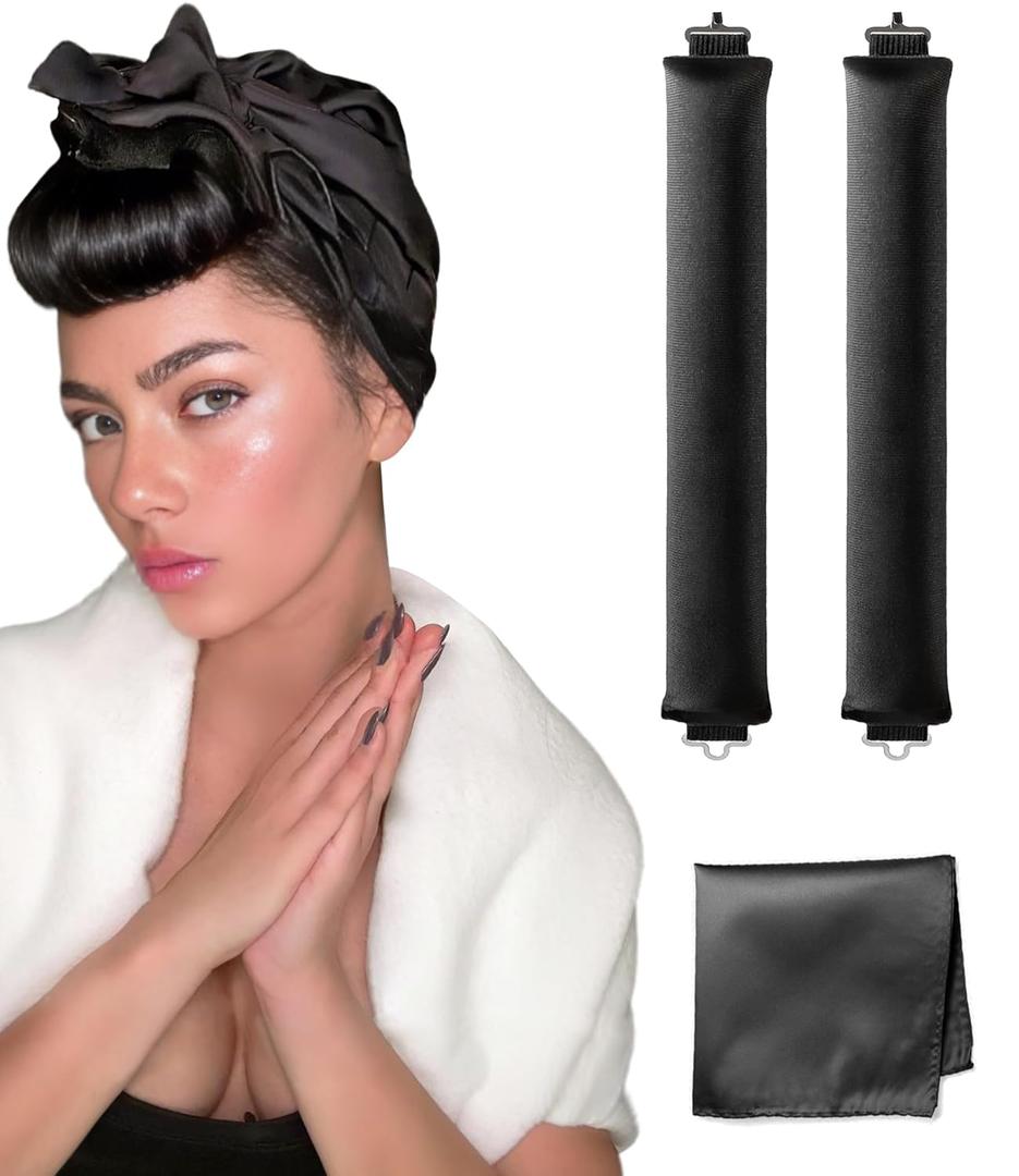 Classic Heatless Curls Overnight Rods No Heat Hair Curlers to Sleep Jumbo Foam Large Hair Rollers for Long Short Hair Heatless Curling Rod Set Styling Tools with Satin Scarf Black