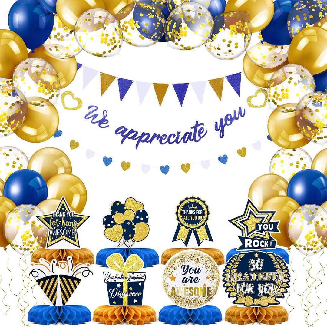 2 x Foilswirl We Appreciate You Banner Decorations Thank You Decor,Blue, Gold