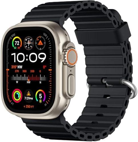 DaQin Ocean Band for Apple Watch Ultra 3/Ultra 2/Ultra 49mm 46mm 45mm 44mm 42mm Men, Soft Silicone Breathable Waterproof Sport Wristband Strap for iWatch Series 11 10 9 8 7 6 5 4 SE 3 2 1, Black