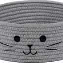 Small Woven Rope Storage Basket, Cute Cat Toy Basket for Living Room, Baby Baskets for Nursery, Gift Baskets Empty for Baby Shower, Grey, 9.8 x 4 inches (Gray)