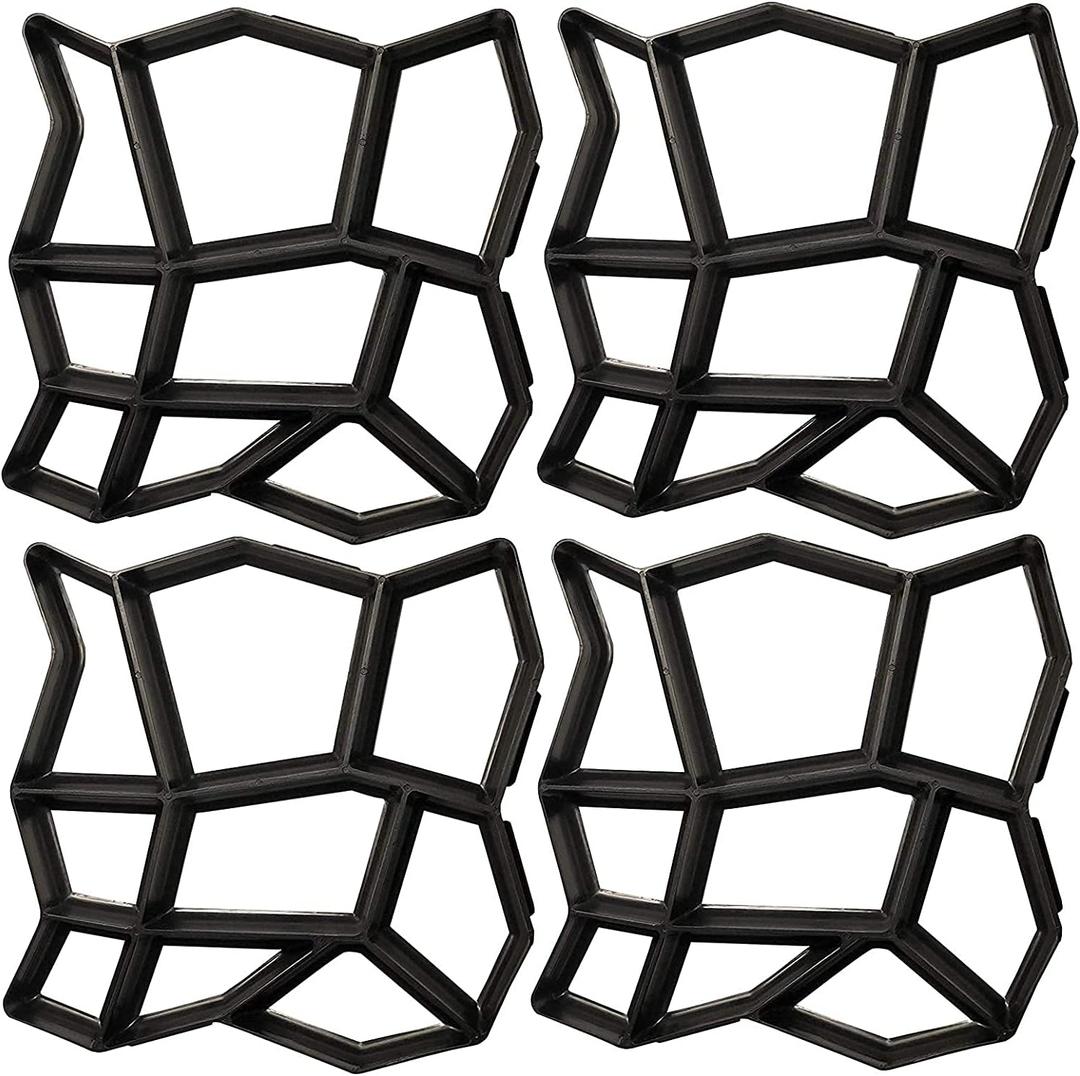 Concrete Molds and Forms, Walk Path Maker Walkway Stone Molding Paving Pavement Stepping Stone Outdoor Paver Cement Mold for Patio, Lawn & Garden (4Packs 13X13X1.4 inch)
