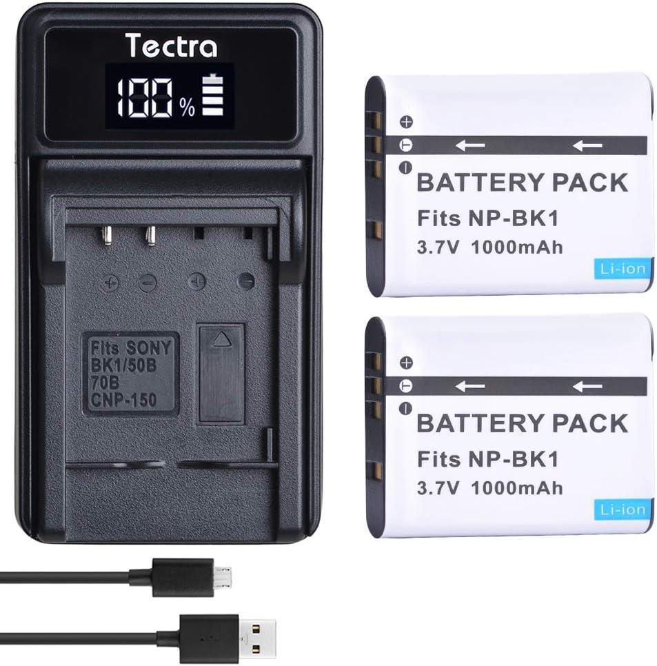 Tectra 2-Pack NP-BK1 Battery and LED USB Charger for Sony Cybershot DSC-W370, DSC-S750, DSC-S780, DSC-S950, DSC-S980, DSC-W190, MHS-CM1 HD, MHS-PM1, MHS-PM5, MHS-CM5