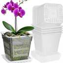 MYITYARD Orchid Pots with Holes, 6 Pieces 6 Inch Square Clear Orchid Pot for Repotting - Plastic Plant Pots for Indoor Outdoor Flower Planters Dendrobium Phalaenopsis Decoration