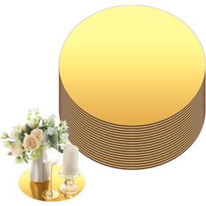 Thyle 20 Pcs 10 Inch Acrylic Round Mirrors for Tables Centerpieces Circle Mirrors Candle Plates for Wall Wedding Table Centerpieces for Baby Shower Party, Thickness 1 mm (Gold)