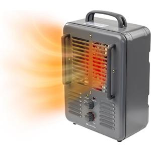 Comfort Zone Utility Space Heater, 1500W Electric Garage Heater with Adjustable Thermostat, Fan/Low/High Heat Settings, Tip-Over & Overheat Protection, Milkhouse Style, ETL Listed (Gray)