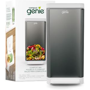 Kitchen Compost Bin, Silver Stainless-Steel Large, 3.6 Gallon, Indoor Odorless Composting, Hands-Free, Washable Parts, Includes 8 Tear-Off Compostable Bags and 1 Carbon Filter