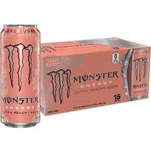 Monster Energy Ultra Peachy Keen, Sugar Free Energy Drink, 16 oz (Pack of 15)