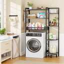 K1 Heavy Duty 7-Tier Over The Toilet Storage（with Basket and Paper Hook） Freestanding Above Toilet Shelf with Adjustable Feet，Space Saver Bathroom Shelves 9.3" D x 33.5" W x 63.8" H，Grey