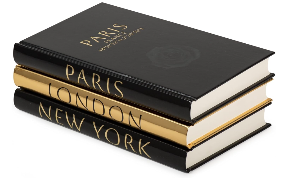 Decorative Books for Home Decor – Decorative Hardcover Display Faux Books for Bookshelf – Black and Gold Foiled Decor Books for Coffee Table – Fashion Designer Books Decor Set of 3 (Black and Gold)