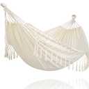 SUNCREAT Hammocks Outdoor Camping Double Hammock with Tassel, 2 Person Hammock for Camping, Beige (Medium)