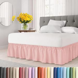 Wrap Around Dust Ruffle Bed Skirt - White - Twin/Twin XL Size Beds with 12 Inch Drop - Easy Fit Elastic Strap - Adjustable Pleated Bedskirt w/Brushed Fabric - Wrinkle Free - Women, Men, Kids & Teens (Baby Pink)