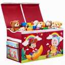 Extra Large Toy Box Chest, Collapsible Storage Organizer with Lids, Sturdy Cartoons Toybox for Boys Girls, 26"x13"x16" Kids Storage Bin Box Baskets for Living Room, Playroom, Nursery (Cherry Red)