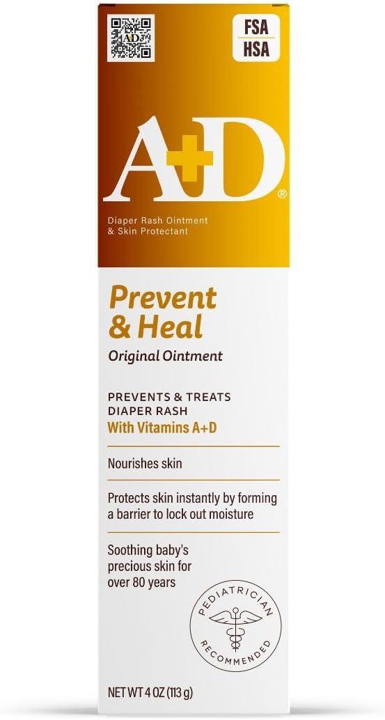 3 x A+D Original Diaper Rash Ointment Prevents & Treats Diaper Rash, Moisturizing Skin Protectant with Vitamins A & D, Healing Skin Ointment for Dry and Cracked Skin 4oz