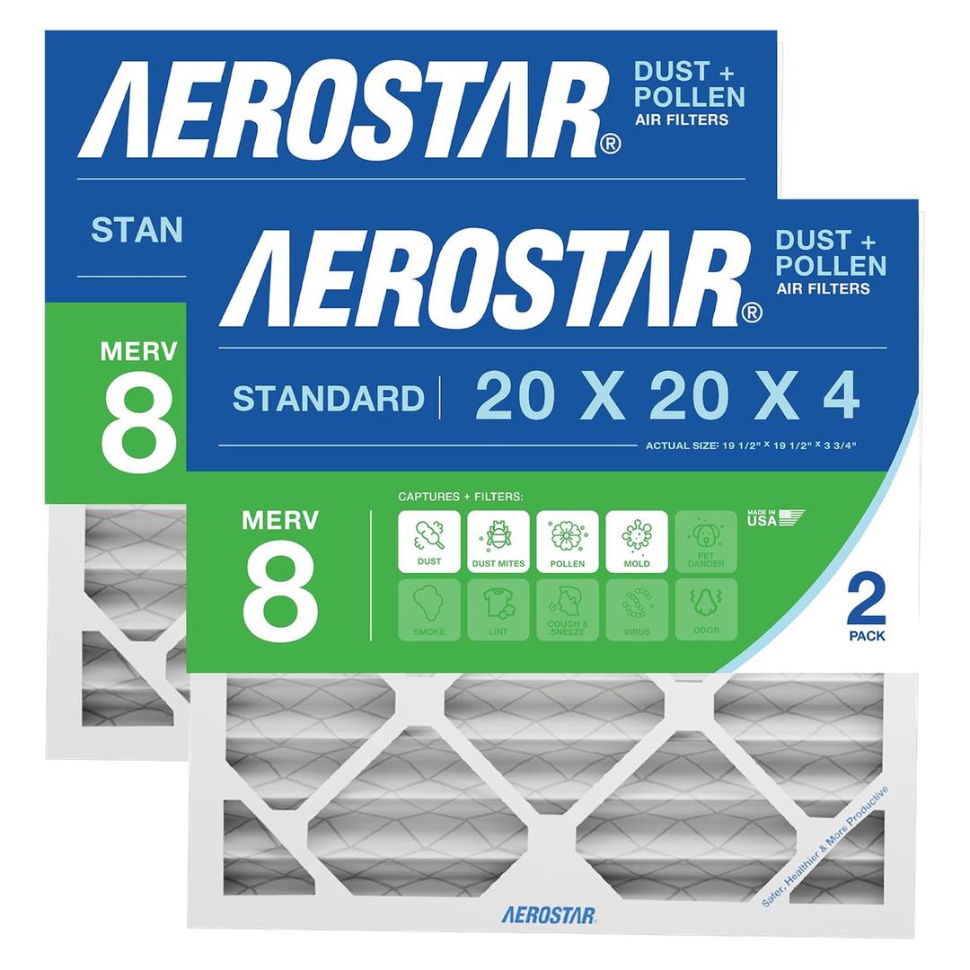 Aerostar 20x20x4 MERV 8 Air Filter 2 Pack, HVAC Pleated A/C Furnace Filters, Electrostatic MPR 600 & FPR 5, Made in USA