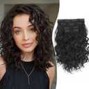 Aisaide Clip in Hair Extensions, 4PCS 12 inch Curly Hair Extensions Short Soft Natural Hairpiece Lace Weft Black Curly Wave Clip Ins Extensions Invisible for Women,Natural Black