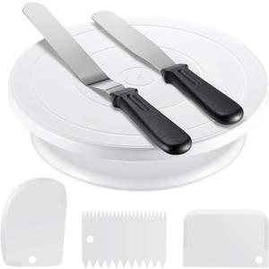 Kootek Cake Decorating Kit Baking Supplies Set Cake Turntable with 2 Frosting Straight Angled Spatula 3 Icing Smoother Scrapers Baking Accessories Tools for Beginners and Pros, White