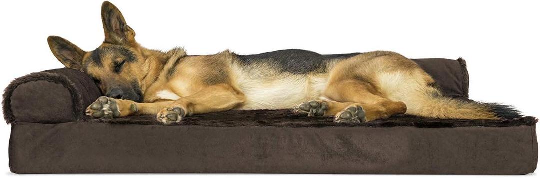 Furhaven Orthopedic Dog Bed for Large Dogs w/ Removable Bolsters & Washable Cover, For Dogs Up to 95 lbs - Plush & Velvet L Shaped Chaise - Sable Brown, Jumbo/XL