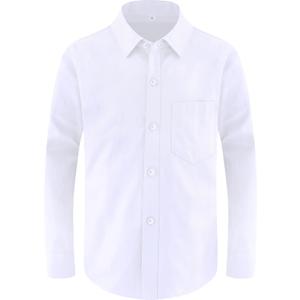 Marvelous World Boys' Long Sleeve Solid Buttoned Cuffs Dress Shirt Kids Casual Button Down Shirts White Size 16
