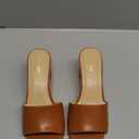 PIZZ ANNU Women's Square Open Toe Heels Sandals Low Block Chunky Heeled Sandal Slip on Mules Comfortable Casual Dress Pumps Shoes (8.5, Toffee)