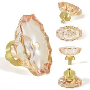 7 Pack Champagne Crystal Cabinet Knobs and Pulls Oval, Glass Knobs for Dresser Drawers with Satin Brass/Brushed Gold Base