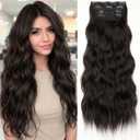 KooKaStyle Clip in Synthetic Hair Extensions Long Wavy 4PCS Thick Hairpieces Dark Brown 6# Fiber Double Weft Natural Hair Extensions 24 Inch for Women