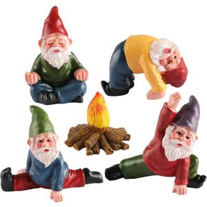 Miniature Garden Gnomes Ornament Outdoor, Resin Elf Statue, Funny Gnome Fairy Garden Accessories for Patio, Yard, Lawn or Home Garden Decorations, (5PK Yoga Theme)