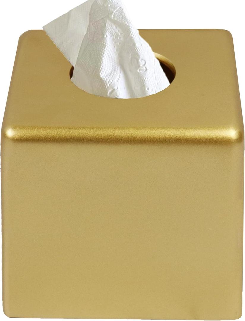 Square Tissue Box Cover Decorative Kleenex Box Holder for Bathroom & Living Room with Handcrafted Texture (Gold)