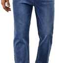 WICUSION Mens Elastic Waist Jeans Relaxed Fit Stretch Denim Pants Straight Leg Jean with Zipper, Blue 3XL