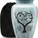 Handcrafted Urn for Human Ashes, Large Decorative Cremation Urns, Memorial Funeral Urn for Men & Women Adults with Trees and Hummingbirds Finish, Metal Alloy 10" H x 6" W (Aqua Blue)