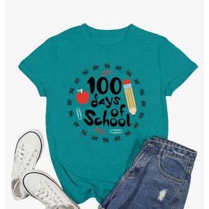 100 Days of School Shirts for Women Teacher School Days T-Shirt Happy 100th Day Teachers Tee Tops XL