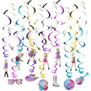 36Pcs Colorful Double Swirl Hanging Party Decorations - Includes 18 Foil Swirls & 18 Prismatic Swirls | Perfect for Music Parties, Karaoke Nights, Birthdays, Girls' Night Out, or Stage Decor