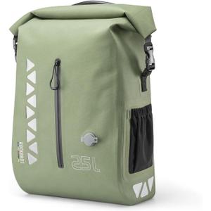 ROCKBROS Road to Sky 25L Seamless Waterproof Bike Pannier Roll-Top Rear Rack Bag with Adjustable Mount, Removable Organizer, Clear Window & Compression Pocket for Touring, Commuting & Camping, Green*1