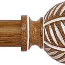 Wood Boho Curtain Rods for Windows:Wooden Farmhouse Decorative Curtain Rod for Bedroom Living Room,Heavy Duty Adjustable Rustic Bamboo Drapery Rods with Imitation Wood Grain Finials,Brown 18-60"