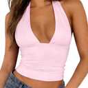 TiulZial Sexy Halter Tops for Women - Going Out Deep V Tank Top Backless Cute Summer Trendy Crop (Pink, S)
