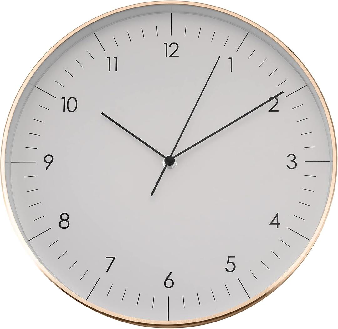 LUUK LIFESTYLE Silent Quartz wall Clock, Nordic and Minimalist Design, Interior Decoration for Living Room, Kitchen, Bedroom, White and Gold