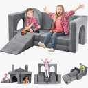 14PCS Modular Play Couch for Toddler Kids Playroom Bedroom, 500+ DIY Kids Couch Boost Creativity Playing Sleeping Reading for Boys Girls Teens (Grey)