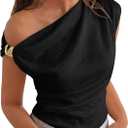 BTFBM Spring Tops for Women Trendy Sleeveless Ruched Going Out Top Solid Tank Blouses Basic T Shirts Fashion Clothing (Black, L)