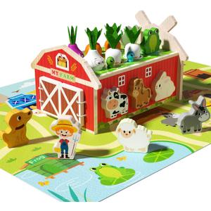JAUNTY Montessori Toy for Toddlers 1 2 3 Years Old, Wooden Farm Shape Sorting Toy for Baby Boys Girls 1-3, Educational Learning Sensory Toy 1 Year Old Gift for 1st First Birthday