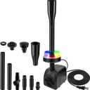 15W 800L/H Submersible Pond Fountain Pump with LED Lights, Ultra Quiet Water Pump, Pond Fountain Pumps for Small Pond, Koi, Garden, Aquariums, Fish Tanks, Indoor Outdoor Fountain 3 Type Nozzles (Rgb)