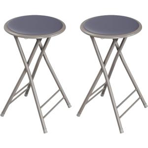 Lavish Home Folding Stool - Set of 2 Counter Height Bar Stools 24-Inch Backless Folding Chairs with 225lb Capacity for Kitchen, Rec Room, or Game Room (Gray)