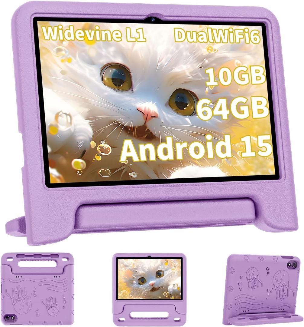 COLORROOM 2026 Upgraded Android 15 Tablet, 10inch Kids Tablet, Octa-core CPU, 10GB+64GB+1TB Expand Tablets for Kids with Kids Space, Parental Control, 6000mAh Big Battery,Touchscreen Tableta (Purple), 10.1 inches Google Tablet