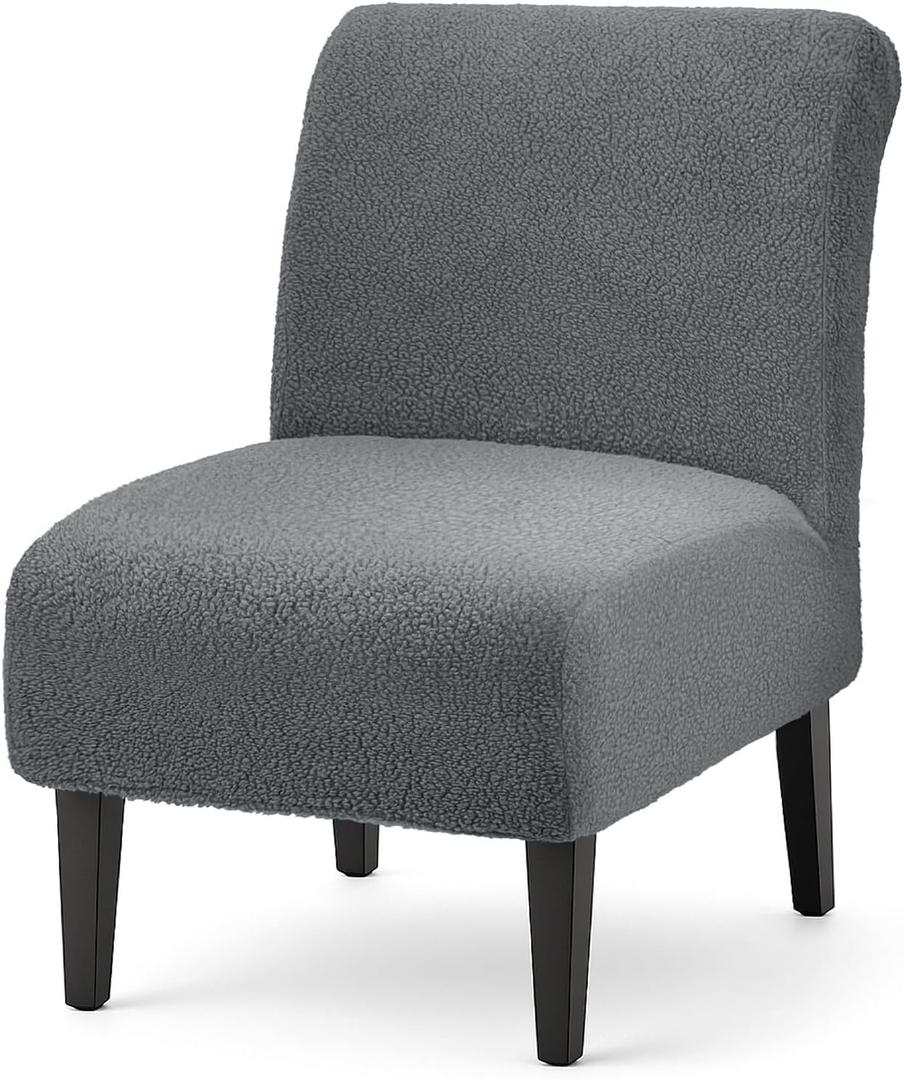 Armless Accent Chair Cover Soft Armless Chair Slipcover Teddy Accent Chairs Covers Without Arms Anti-Scratch Slipper Chairs Slipcover for Living Room/Hotel Décor (Grey, 1, Large)
