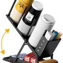 Evercove Paper Cup and Lid Holder- 5 Compartment Coffee Cup Organizer with Pod, Straw & Accessory Storage Basket, Cup Dispenser, Bar, Countertop, or Breakroom. Metal- Black